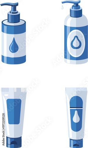 Cosmetic Bottle and Tube Set for Skin Care Products Vector Illustration