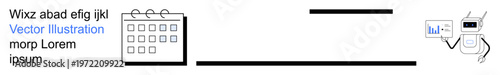 Business automation, artificial intelligence, productivity tools, data analysis, scheduling solutions, technology innovation. ion of an AI robot analyzing data next to a calendar. Business automation