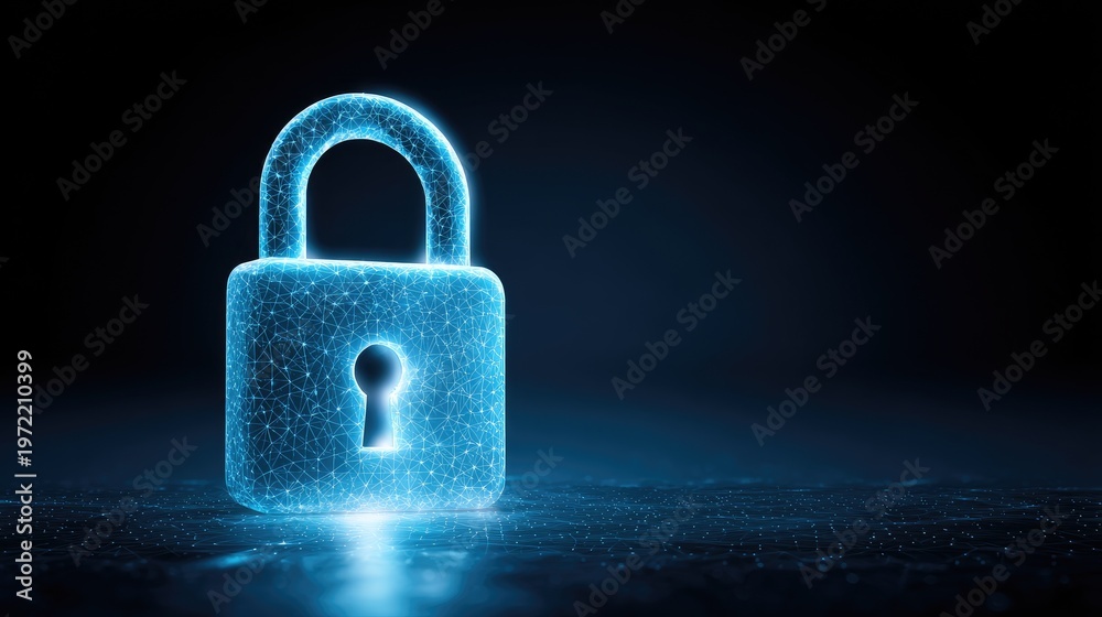 Fototapeta premium Digital Lock Symbolizing Security and Data Protection in a Futuristic Space with a Dark Background