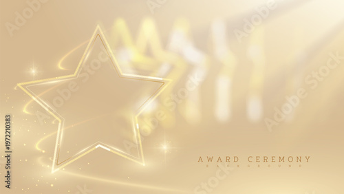 Abstract luxury gold background displaying elegant star frame. Cream poster design for winner award ceremony presentation.