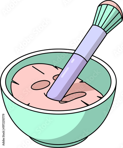 Beauty Skincare Face Mask Bowl with Application Brush Vector