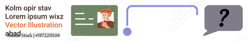 Digital security, identity verification, communication, information transfer, online interaction, user profile. ID card displayed alongside a question mark in a speech bubble. Digital security