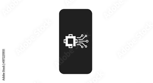 Minimalist Smartphone Icon with Integrated Circuit Design.