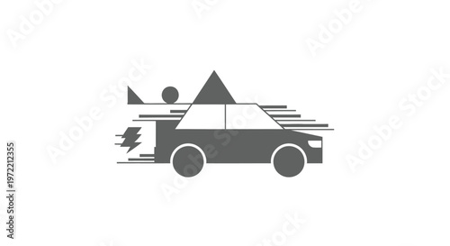 Modern Grey Car with Speed Lines and Geometric Shapes.