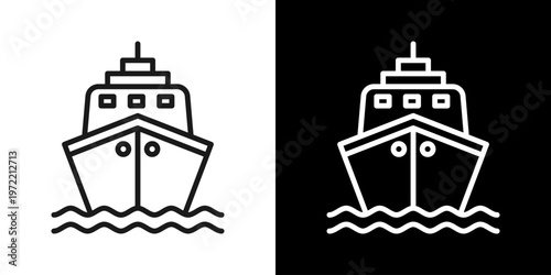 Ship Icon Of Line Black And White Style