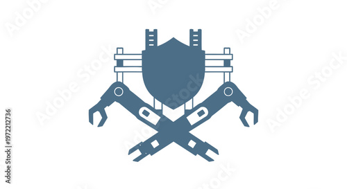 Shield and Crossed Wrenches Symbolizing Protection and Security.