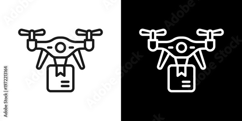 Drone Delivery Icon Of Line Black And White Style