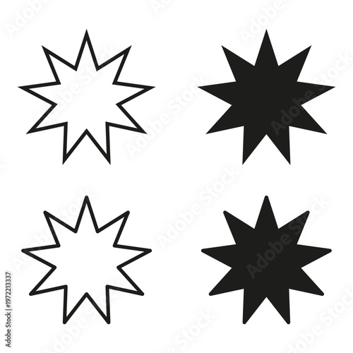 Star icon set. Eight point Vector. Sparkle symbol collection. Minimalist shape variety. Manual vector only. No autotrace used.