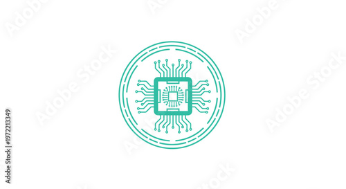 Modern digital circuit board design with green lines and circular shape.