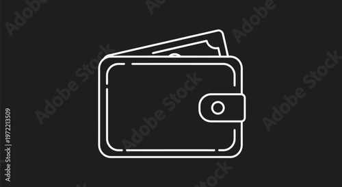 Minimalist Wallet Illustration with Cash on Black Background.