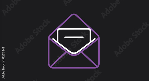 Purple Envelope with Letter Inside on Dark Background.