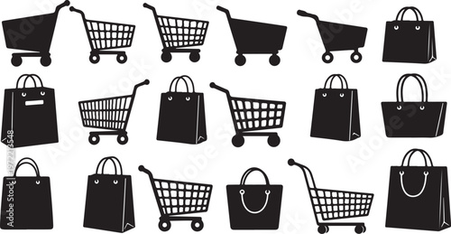 Shopping Carts and Bags Icon Set for E-commerce and Retail Use