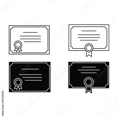 Certificate templates with ribbons and seals on white and black backgrounds for awards and recognition