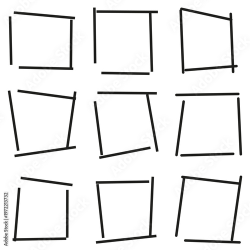 Hand drawn squares. Sketchy Vector frames. Square border set. Messy line box. Manual vector only. No autotrace used.