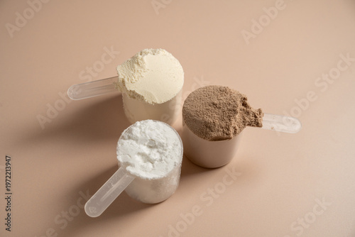 Photos Collagen, creatin or protein powder in scoops