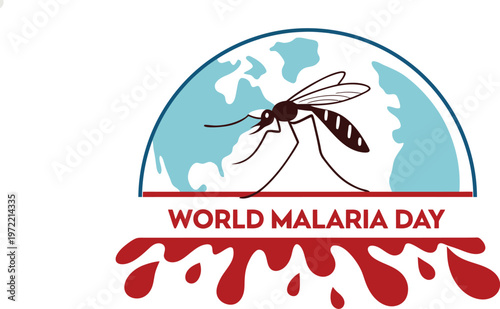 A logo for World Malaria Day with a mosquito and globe