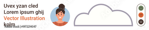 Emotional analysis, mental health, mood tracking, personality assessment, self-awareness, user interface. Female profile next to a cloud and mood scale. Emotional analysis and mental health concept