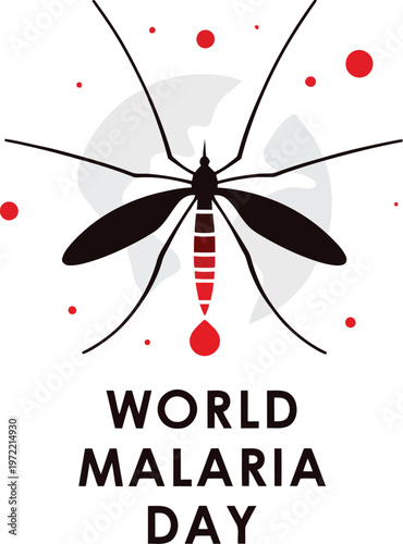 A graphic illustration for World Malaria Day with a mosquito and red blood drops