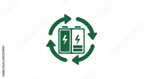 Recycling Batteries Symbol with Green Arrows and Energy Icons.