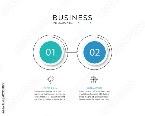 Business infographic thin line process with circle template design with icons and 2 options or steps.