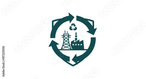 Recycling Power Plant Symbol - Sustainable Energy and Environmental Protection.