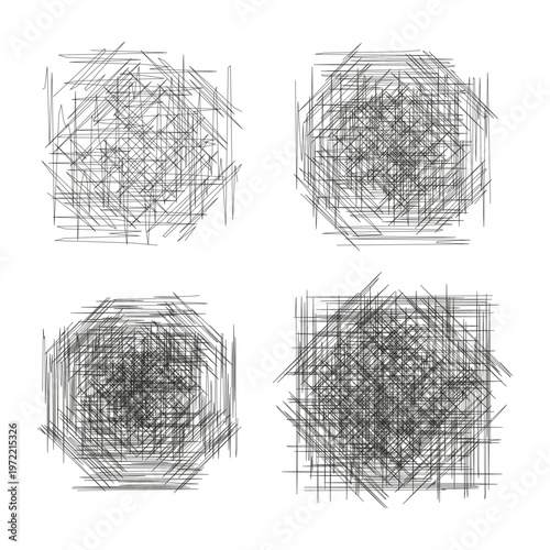 Four 4 sketches. Sketch square set. Pencil doodle Vector. Rough scribble symbol. Manual vector only. No autotrace used.