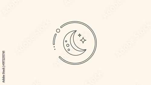 Simple crescent moon icon with stars and circle design.