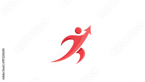 Red Abstract Figure with Arrow Symbolizing Growth and Success.
