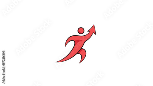 Red Abstract Figure with Arrow Symbolizing Growth and Success.