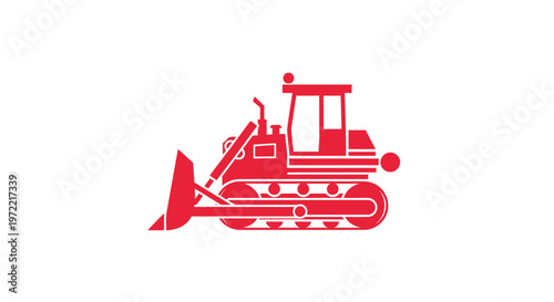 Red Bulldozer Illustration on White Background for Construction.