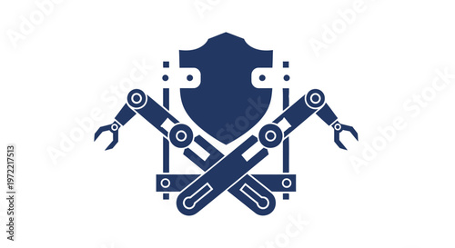 Robotic Arms Protecting a Shield - Technological Security Concept.