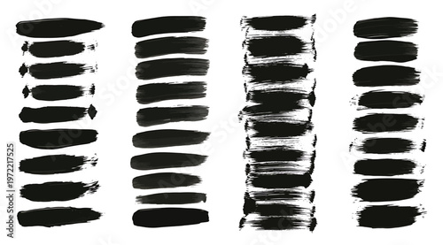Set of black ink brush strokes