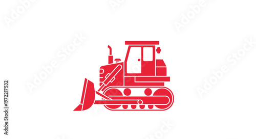 Red Bulldozer Illustration - Powerful Construction Equipment on White Background.