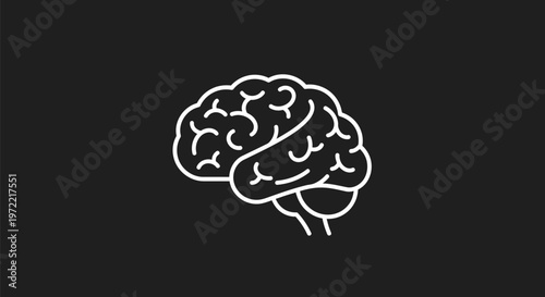 Simple White Brain Icon on Dark Background Representing Intelligence and Thought.