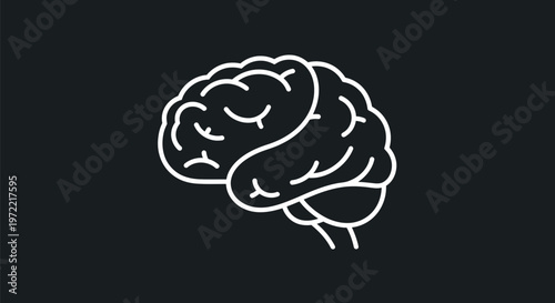 Simple White Brain Icon on Dark Background for Concepts.