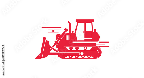 Red Bulldozer Silhouette on White Background - Construction Equipment.