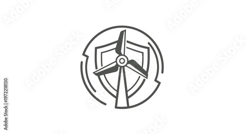 Modern Wind Turbine Symbol with Shield and Circle Design.