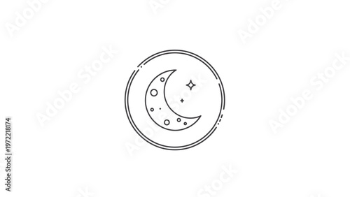 Simple Crescent Moon and Star Icon Within a Circle.