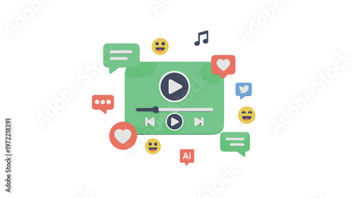 Modern Media Player Interface with Social Media Icons and Symbols.