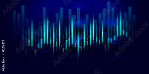 Cuadro en lienzo Abstract digital data chart with glowing blue lines, dark background, and grid, finance, concept