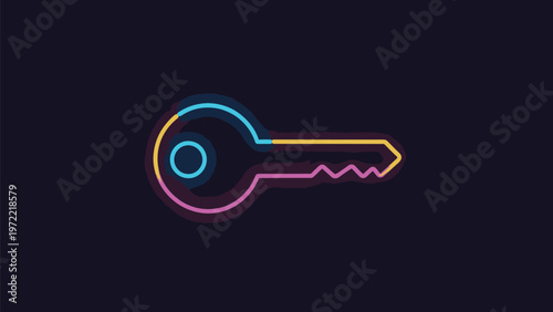 Neon Key Illustration on Dark Background, Modern Digital Design.