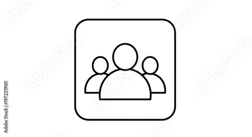 Simple Icon Depicting a Group of Three People in a Square.