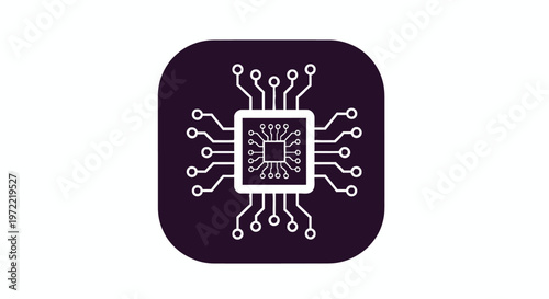 Modern Microchip Icon - Digital Circuitry and Technology Concept.