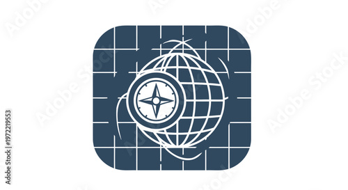 Modern Compass Globe Icon on Dark Blue Background, Navigation Concept.