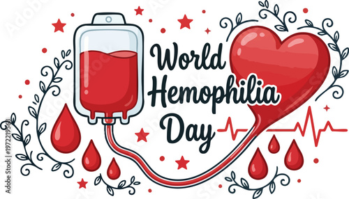 World hemophilia day illustration with blood bag and heart shape