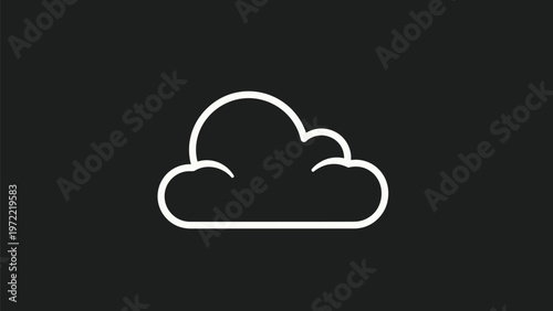 Simple White Cloud Outline on Dark Black Background for Design.