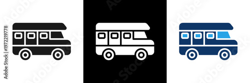 Camper Van Icon Set Glyph Vector Illustration