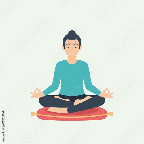 Woman meditating in a seated cross-legged position on a cushion.