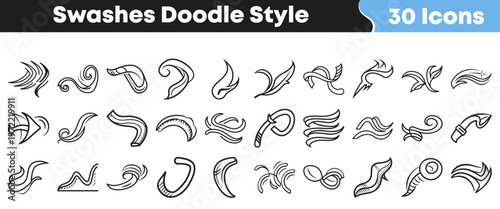 Set of hand drawn swashes and doodle style decorative elements for creative graphic design projects and digital art illustration usage