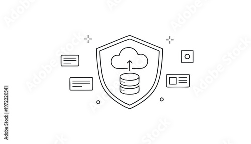 Secure Cloud Data Storage and Protection Illustration with Shield.